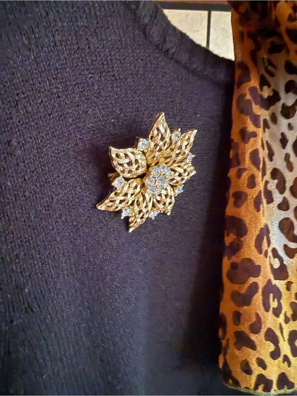 Vintage Lisner Gold Tone Rhinestone Lattice Flower Brooch